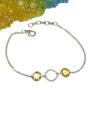 Citrine Bracelet 925 Solid Sterling Silver Tennis Chain Link Adjustable